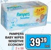 Pampers Baby Wipes Sensitive Economy-2x56's