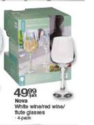 Nova White/Red Wine/Flute GLasses-4's Pack