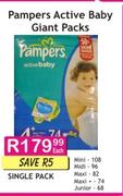 Pampers Active Baby Giant Packs Mini-108's/Maxi-82's/Midi-96's Single Pack