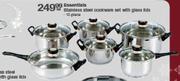 Essentials Stainless Steel Cookware Set With Glass Lids-12 Piece Per Set