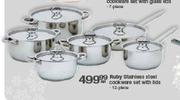 Ruby Stainless Steel Cookware Set With Glass Lids-12 Piece Per Set