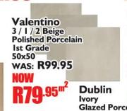 Valentino 3/1/2 Beige Polished Porcelain Ist Grade 50 x 50-per sqm