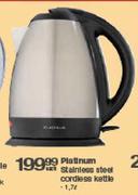 Platinum Stainless Steel 1.7Ltr Cordless kettle-Each