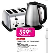 Mellerware Cordless Kettle-1.7Ltr(22350A) plus 4 Slice Toaster Bundle(24404)