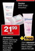 Johnson's Facial Cleansing Wipes-25's Or 150ml Daily Essentials Face Wash Assorted-Each