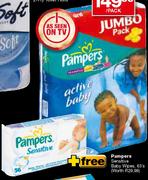 Pampers Active Baby Jumbo Pack Disposable Nappies-58/62/70/82's Per Pack