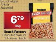 Snack Factory Peanuts/Peanuts & Raisins-150g Each