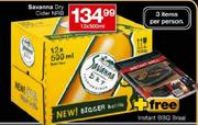 Savanna Dry Cider NRB-12 x 500ml + Free Instant BBQ Braai