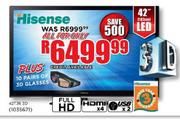 Hisense 42" (107cm) LED TV (42T36 3D) + 10 Pairs of 3D Glasses