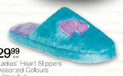 Ladies Heart Slippers Assorted Colours Sizes-3-8 Per Pair