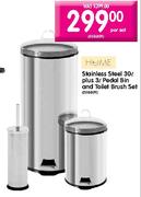 Home Stainless Steel-30l Plus Pedal Bin-3l And Toilet Brush Set-Per Set