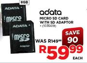 Adata Micro SD Card With SD Adaptor-8GB Each