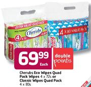 Cherubs Eco Wipes Quad Pack Wipes-4x72's Or Classic Wipes Quad Pack-4x80's Each