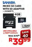 Sahara Micro SD Card with SD Adaptor-4GB