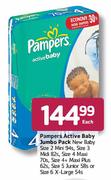 Pampers Active Baby Jumbo Pack New Baby Size 4+ Maxi Plus-62's/Size 5 Junior-58's Each