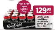 Carling Black Label Non-returnable Bottles or Cans - 24 x 340ml