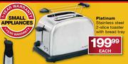 Platinum Stainless Steel 2-Slice Toaster with Bread Tray-Each