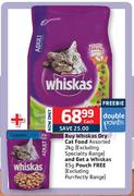 Whiskas Dry Cat Food Assorted-2Kg + Free Whiskas 85g Pouch-Each