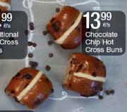 Chocolate Chip Hot Cross Buns-6's