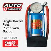 Auto Kraft Single Barrel Foot Pump With Gauge Each