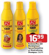 Restore Plus Oil Moisturiser/Spray/Seensitive Or Neutralising Shampoo-250ml Each