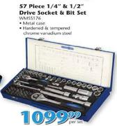 Worksman 57 Piece 1/4" & 1/2" Drive Socket Set & Bit Set-Per Set