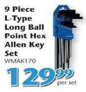 Worksman 9 Piece L-Type Long Ball Point Hex Allen Key Set-Per Set