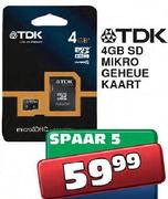 TDK 4GB SD Mikro Geheue Kaart
