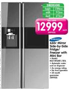 Samsung 660L Mirror Side-By-Side Fridge/Freezer With Mini Bar(RS21HFLMR1/XFA)
