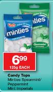 Candy Tops Minties Spearmint/Peppermint Mint Imperials-125g Each
