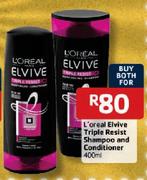 L'oreal Elvive Triple Resist Shampoo And Conditioner-400ml