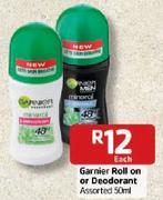 Garnier Roll On or Deodorant - 50ml Each