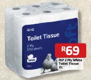 PnP 2 Ply White Toilet Tissue - 18's