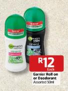 Garnier Roll On Or Deodorant Assorted-50ml Each