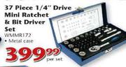 Worksman 37 Piece 1/4" Drive Mini Ratchet & Bit Driver Set(WMMR172)-Per Set