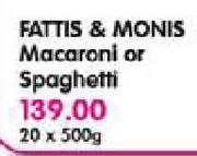 Fattis & Monis Macraroni or Spaghetti-20 x 500gm