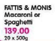 Fattis & Monis Macaroni Or Spaghetti-20x500gm