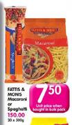 Fattis & Monis Macaroni or Spaghetti-500gm Each
