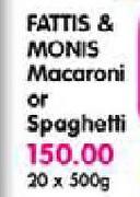 Fattis & Monis Macaroni or Spaghetti-20 x 500gm
