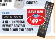 Dixon 4-In-1 Universal Remote Control With Dixon DVD Codes (RM-301E)