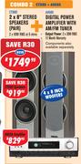 Dixon Combo-2 2x8" Stereo Speakers (Pair) CT88D + Digital Power Amplifier With AM/FM Tuner AV686