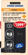 Dixon Stereo Combo-1 (ST03USB) 2x6.5" HiFi Tower Speakers (Pair) + Digital Karaoke Amplifier