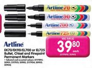 Artline EK70/EK90/EL700 or EL725 Bullet, Chisel and Finepoint Parmanent Markers-each