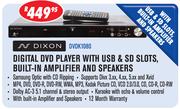 Dixon  Digital DVD PLayer With USB & SD Slots, Built-In Amplifier And Speakers(DVDK1080)-Each