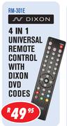 Dixon 4 In 1 Universal Remote Control With Dixon DVD Codes(RM-301E)-Each