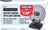 Dixon UHF/VHF Antena With Gain Control(A218)-Each