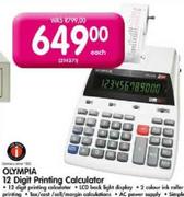 Olympia 12 Digit Printing Calculator-Each