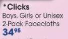 Boys, Girls Or Unisex 2-pack Faceclothes-Per Set