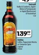 Kahlua Coffee, Peppermint Mocha or Cinnamon Spice Liqueur-750ml Each