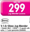 Swan 500W, 1.5L Glass Jug Blender SBL3